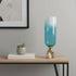 21" Blue White And Gold Ombre Glass And Aluminum Pedestal Table Vase