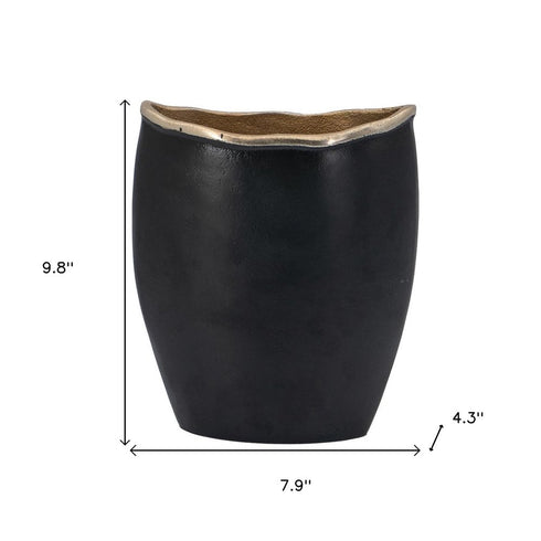 10" Black And Gold Cast Aluminum Oval Table Vase