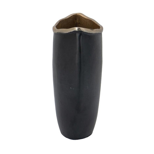 10" Black And Gold Cast Aluminum Oval Table Vase