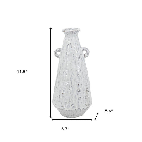 12" White Terracotta Tapered Jug Vase