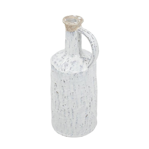 13" White Terracotta Cylinder Jug Vase