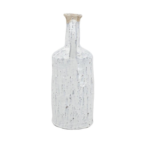 13" White Terracotta Cylinder Jug Vase