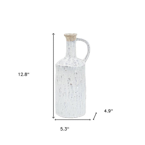 13" White Terracotta Cylinder Jug Vase