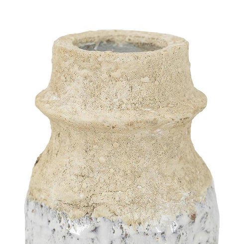 10" Beige And Ivory Cylinder Terracotta Table Vase