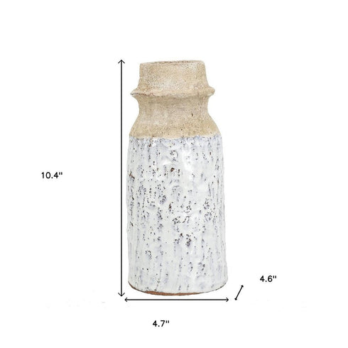 10" Beige And Ivory Cylinder Terracotta Table Vase