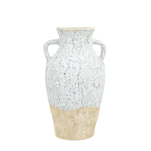 14" Beige And Ivory Color Block Amphora Terracotta Table Vase