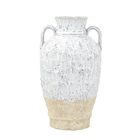 16" Beige And Ivory Amphora Terracotta Urn