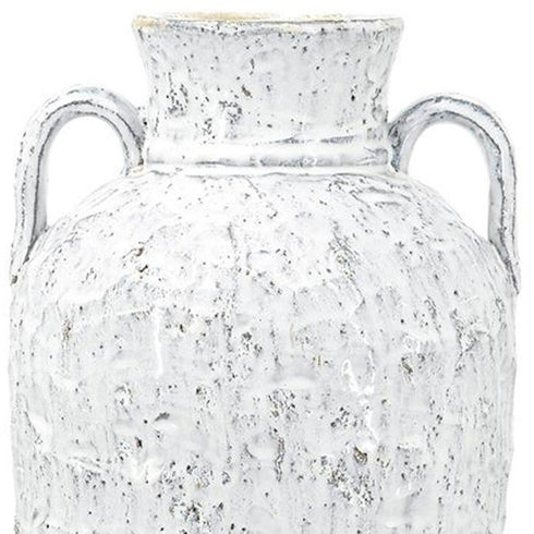 16" Beige And Ivory Amphora Terracotta Urn