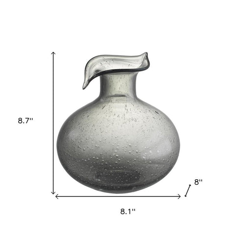 9" Light Gray Bubble Glass Round Table Vase
