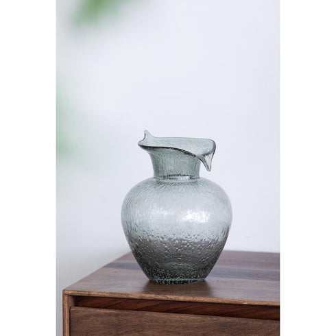 10" Light Gray Bubble Glass Round Table Vase
