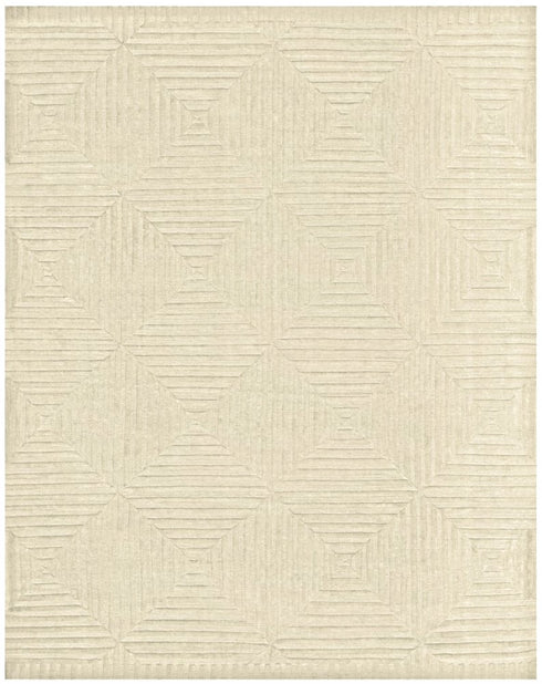 6' X 9' Ivory Wool Geometric Hand Knotted Area Rug