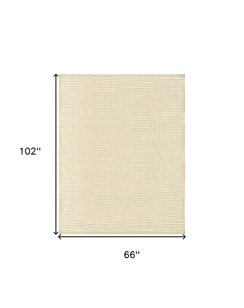 6' X 9' Ivory Wool Geometric Hand Knotted Area Rug