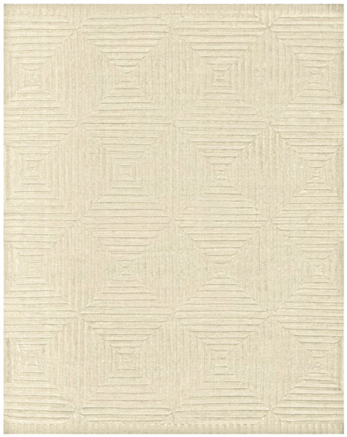 6' X 9' Ivory Wool Geometric Hand Knotted Area Rug