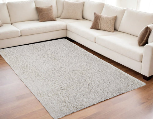 9' X 12' Ivory Shag Hand Tufted Area Rug