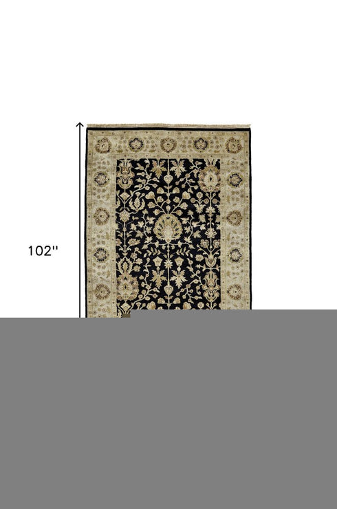 8' X 10' Black Wool Oriental Hand Knotted Area Rug