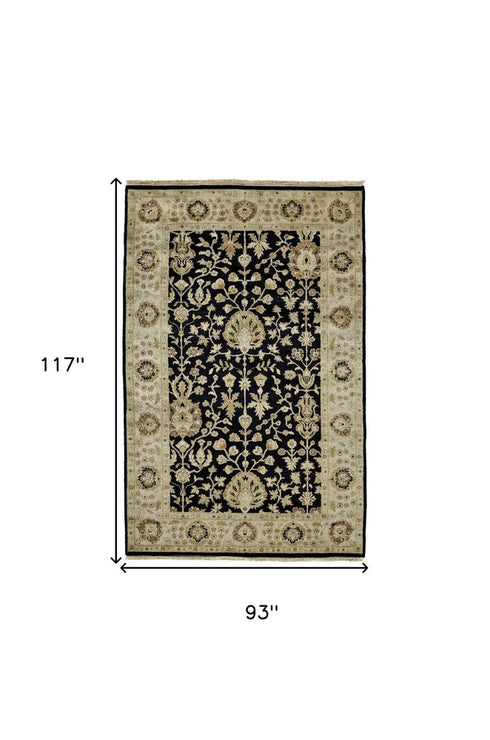 8' X 10' Black Wool Oriental Hand Knotted Area Rug