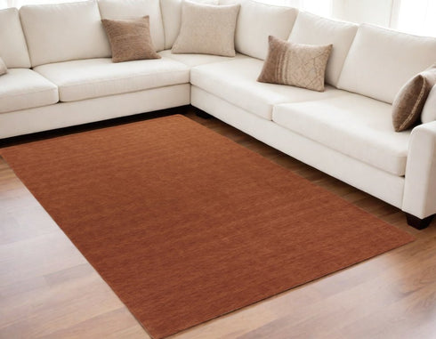 8' X 11' Orange Wool Hand Woven Area Rug