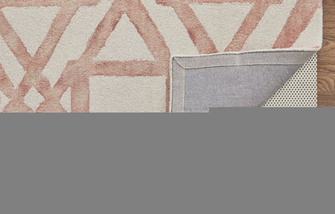 9' X 13' Ivory Pink and Tan Wool Geometric Hand Tufted Area Rug