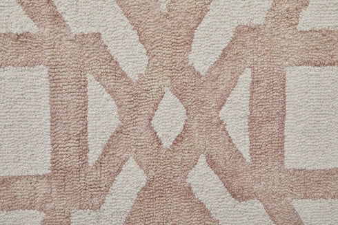 9' X 13' Ivory Pink and Tan Wool Geometric Hand Tufted Area Rug