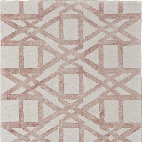 9' X 13' Ivory Pink and Tan Wool Geometric Hand Tufted Area Rug