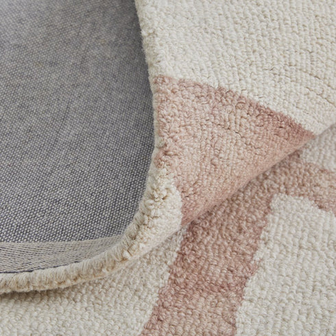 9' X 13' Ivory Pink and Tan Wool Geometric Hand Tufted Area Rug
