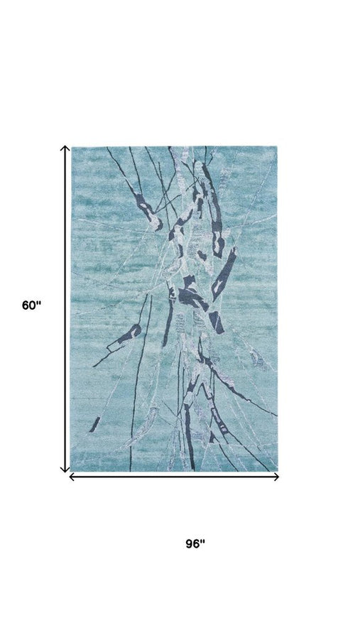 5' X 8' Blue and Gray Abstract Hand Tufted Area Rug