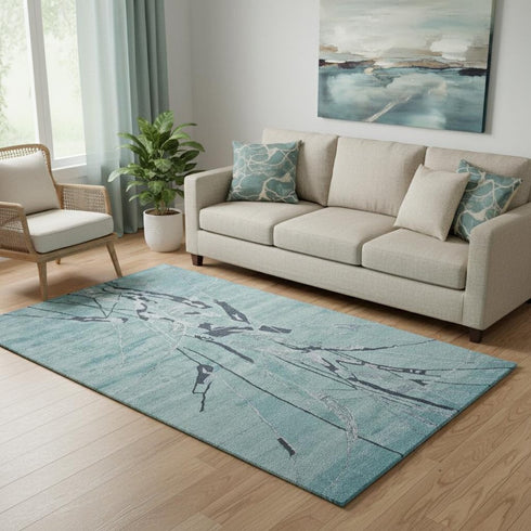 5' X 8' Blue and Gray Abstract Hand Tufted Area Rug