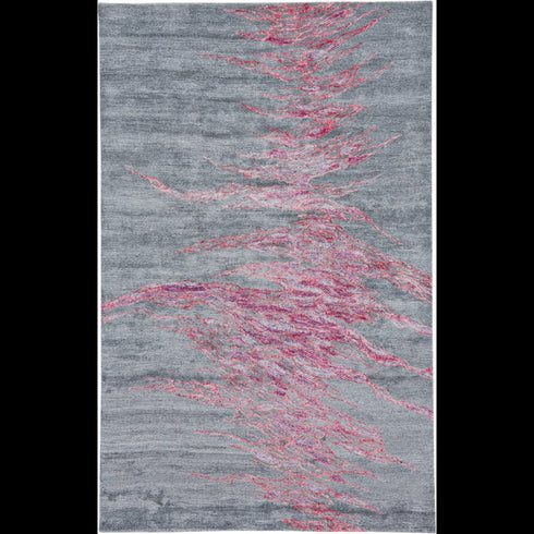 8' X 11' Red and Gray Abstract Hand Tufted Area Rug