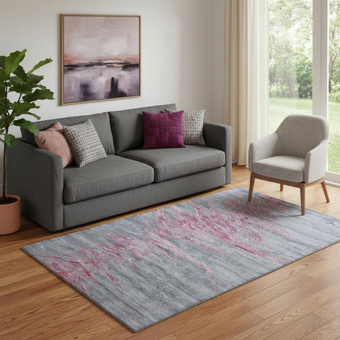 8' X 11' Red and Gray Abstract Hand Tufted Area Rug