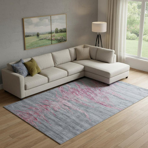 8' X 11' Red and Gray Abstract Hand Tufted Area Rug