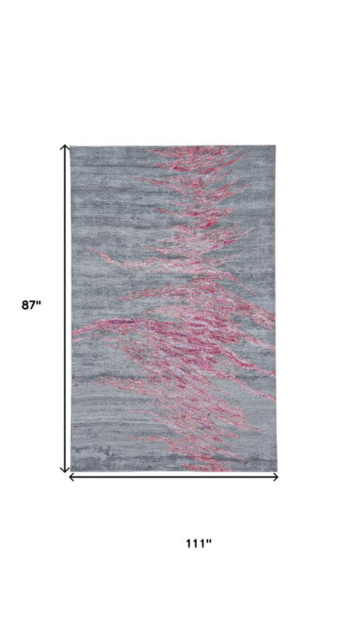 8' X 11' Red and Gray Abstract Hand Tufted Area Rug