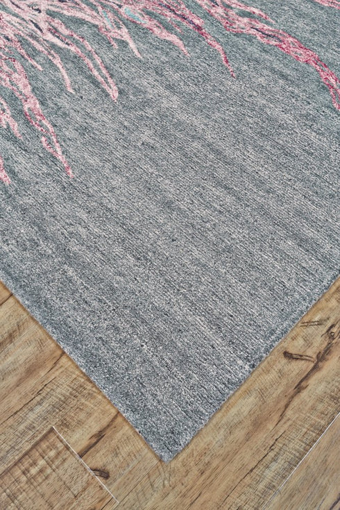 8' X 11' Red and Gray Abstract Hand Tufted Area Rug