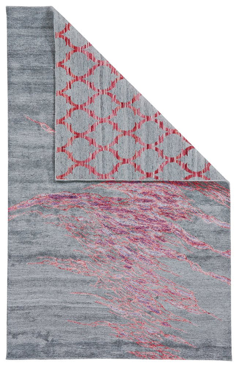 8' X 11' Red and Gray Abstract Hand Tufted Area Rug