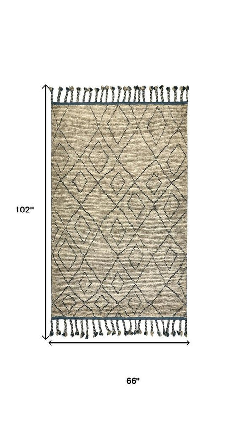6' X 9' Gray Wool Geometric Hand Knotted Area Rug