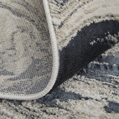 9' X 12' Ivory Black and Taupe Abstract Power Loom Area Rug