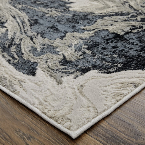 9' X 12' Ivory Black and Taupe Abstract Power Loom Area Rug
