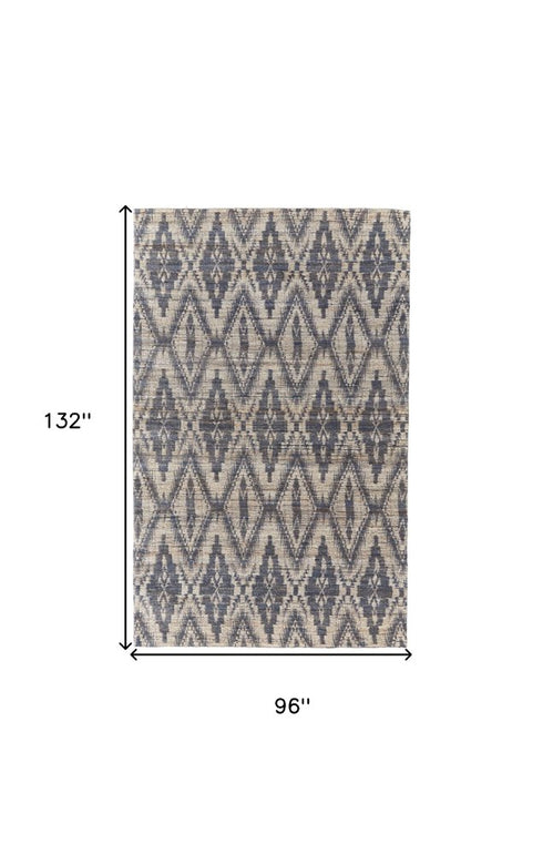 8' X 11' Tan and Gray Geometric Hand Woven Area Rug