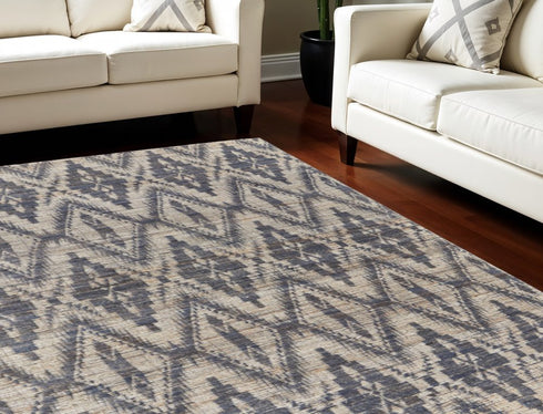 8' X 11' Tan and Gray Geometric Hand Woven Area Rug