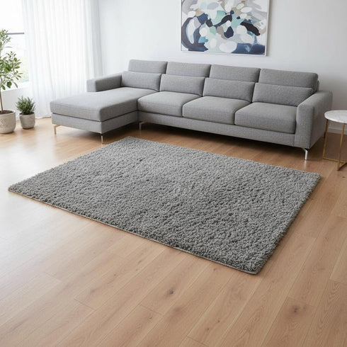 9' X 12' Gray Shag Hand Tufted Area Rug