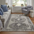 8' X 11' Gray and Ivory Abstract Power Loom Worn Faded Area Rug