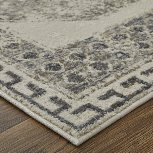 8' X 11' Gray and Ivory Abstract Power Loom Worn Faded Area Rug