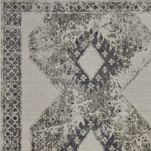 8' X 11' Gray and Ivory Abstract Power Loom Worn Faded Area Rug