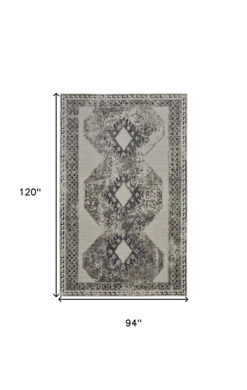 8' X 11' Gray and Ivory Abstract Power Loom Worn Faded Area Rug