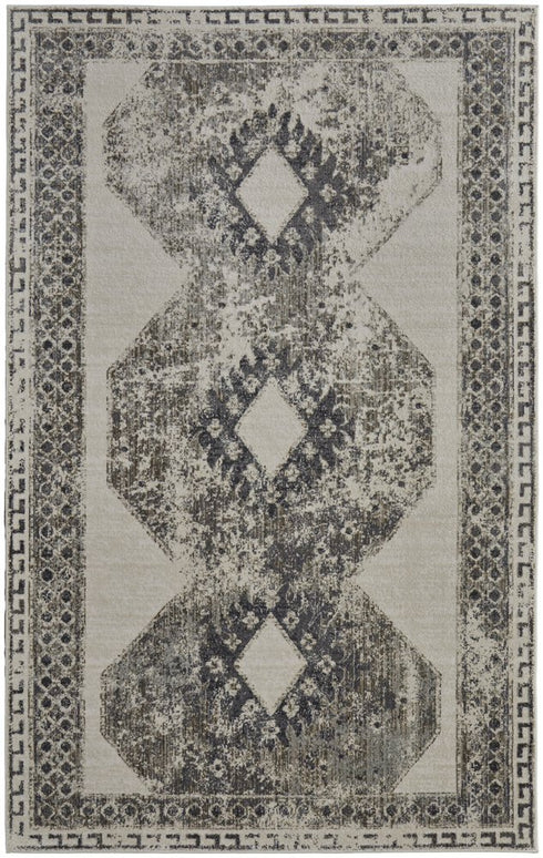 8' X 11' Gray and Ivory Abstract Power Loom Worn Faded Area Rug