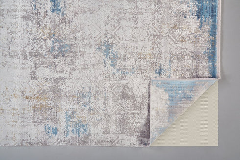8' X 11' Ivory Gray and Blue Abstract Power Loom Area Rug With Fringe