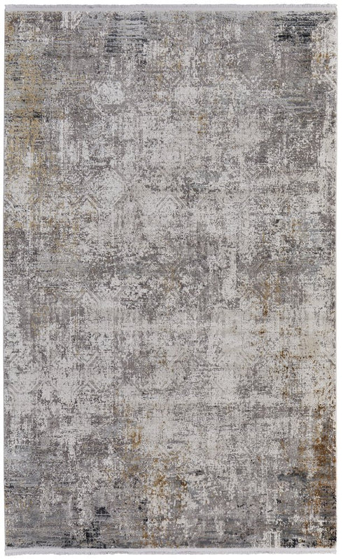 8' X 11' Ivory Taupe and Gray Abstract Power Loom Distressed Area Rug With Fringe