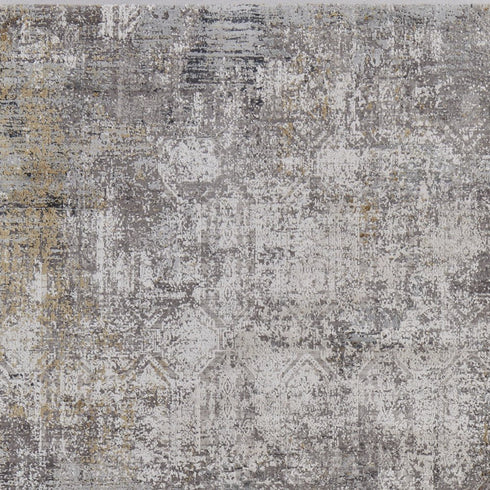 8' X 11' Ivory Taupe and Gray Abstract Power Loom Distressed Area Rug With Fringe