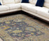 8' X 12' Gold Blue and Purple Wool Oriental Hand Knotted Area Rug With Fringe