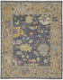 8' X 12' Gold Blue and Purple Wool Oriental Hand Knotted Area Rug With Fringe