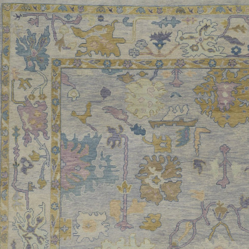 8' X 12' Purple Gray and Gold Wool Oriental Hand Knotted Area Rug With Fringe